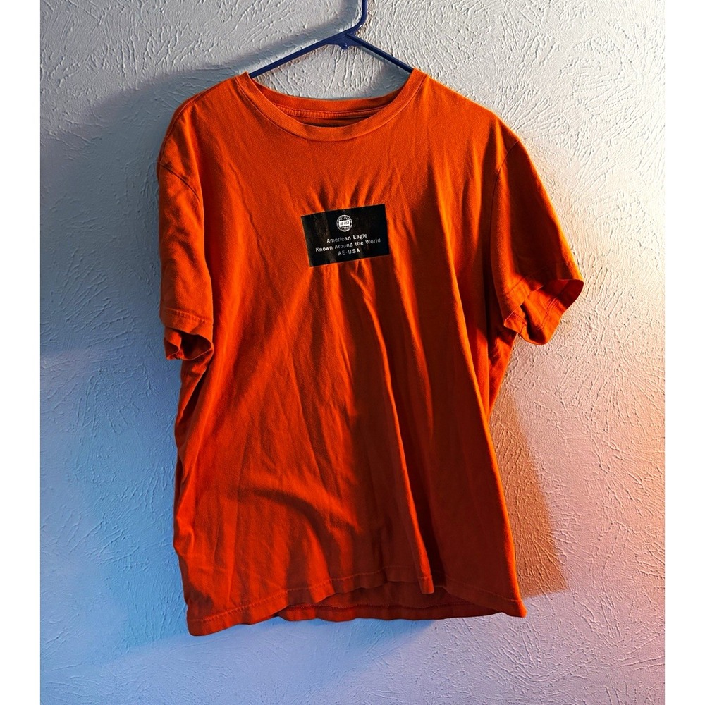 American Eagle Mens Orange Graphic Logo Cotton Jersey T-Shirt L Crew Neck